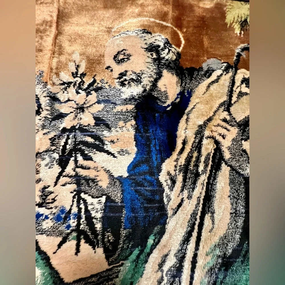 Antique Made in Italy Woven Tapestry Joseph Mary Baby Jesus Wall Decor Religious